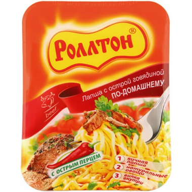 Лапша Роллтон яичная с говядиной по-домашнему 90г лоток