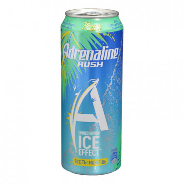 Напиток энергетический Adrenaline Rush Голубая малина, лайм и мята 0,449л ж/б