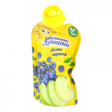 Пюре Бабушкино лукошко яблоко, черника с 5мес. 90г пауч