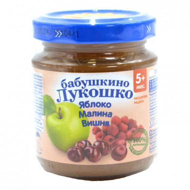 Пюре Бабушкино лукошко яблоко-малина-вишня с 5мес. 100г
