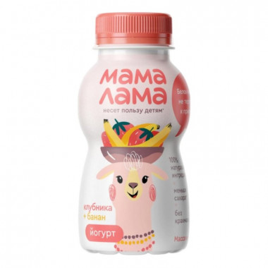 Йогурт Мама Лама питьевой с клубникой и бананом 2,5% 200г