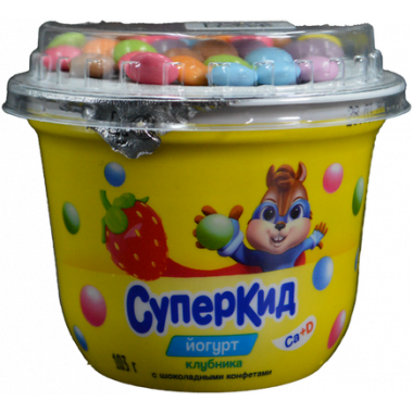 Йогурт Савушкин Суперкид клубника с шоколадными конфетами 2% 103г