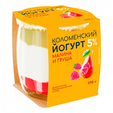Йогурт Коломенский малина и груша 5% 170г ст/б