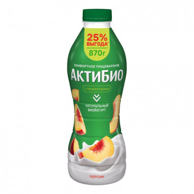 Биойогурт АктиБио обогащенный Персик 1,5% 870г бут