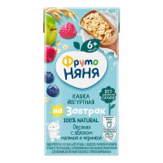 Кашка Фруто-няня молочно-овсяная йогуртная с яблоком, малиной и черникой готовая к употреблению200мл