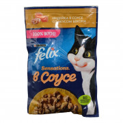 Корм для кошек Феликс Сенсейшен с индейкой в соусе со вкусом бекона 75г