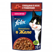 Корм для кошек Феликс Сенсейшен кусочки в желе со вкусом говядина/томат 75г