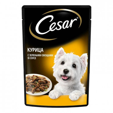 Корм для собак Цезарь курица с зелеными овощами в соусе 85г