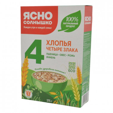 Хлопья Ясно солнышко овсяные 4-х злаков 375г