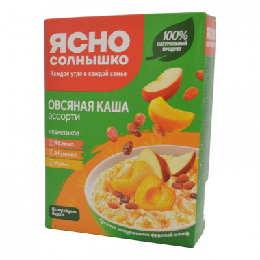 Каша Ясно солнышко овсянная с абрикосом, яблоком, изюмом 6*45г