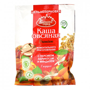 Каша Вышний город овсяная с персиком,абрикосом,миндалём, со сливочным маслом 50г