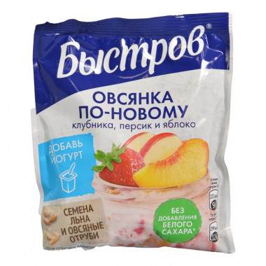 Каша Быстров овсяная по-новому клубника-персик-яблоко 35г