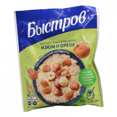 Хлопья Быстров 5 злаков изюм и орехи 40г