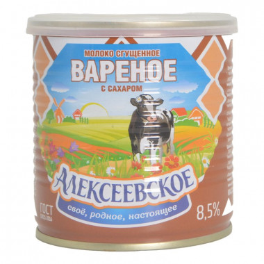 Молоко Алексеевское сгущенное с сахаром вареное ГОСТ 8,5% 360г ж/б ключ