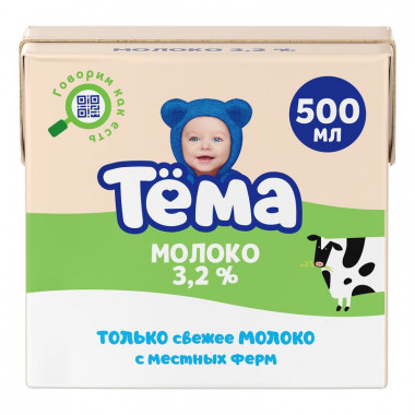 Молоко Тема ультрапастеризованное 3,2% 0,5л