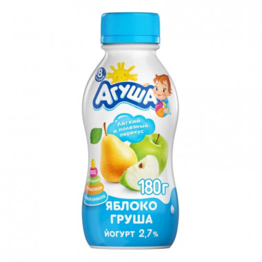Йогурт Агуша яблоко груша 2,7% 180г
