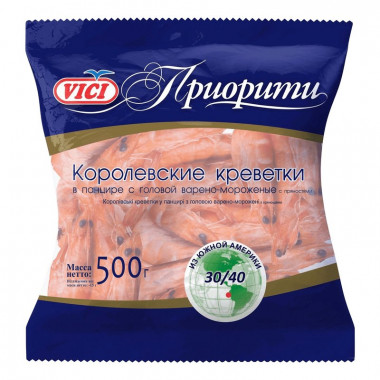 Креветки Вичи королевские в панцире в/м 30/40 500г 14(15)%