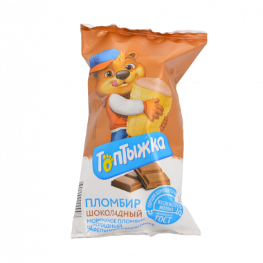 Мороженое Топтыжка пломбир шоколадный в вафельном стаканчике 70г