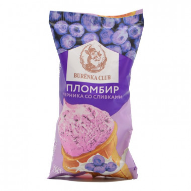Мороженое Буренка клаб пломбир черника со сливками в вафельном стаканчике 80г