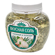 Соль вкусная йодированная с чесноком и зеленью 400г