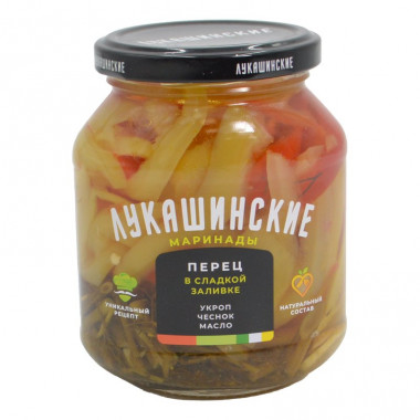 Перец Лукашинские в сладкой заливке с зеленью и чесноком 340г