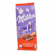 Шоколад Милка молочный двухслойный клубника со сливками 80г