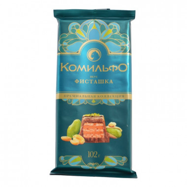 Шоколад Комильфо молочный и белый со вкусом фисташки с вафлей102г