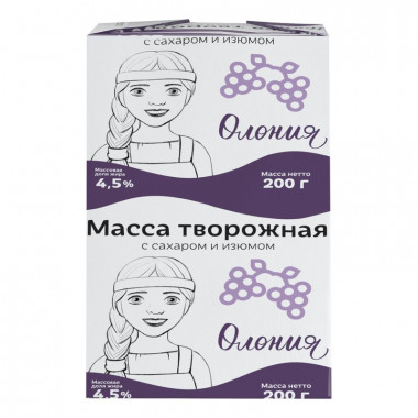 Масса творожная Олонецкий мк с сахаром и изюмом 4,5% 200г