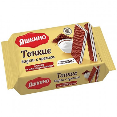 Вафли Яшкино тонкие с какао и молочным кремом 144г