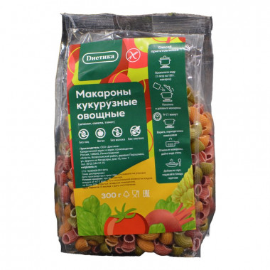 Макароны Диетика рожки кукурузные овощные 300г