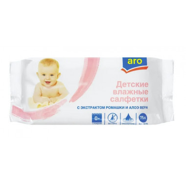Салфетки Аро ромашка и алоэ вера влажные детские 75шт
